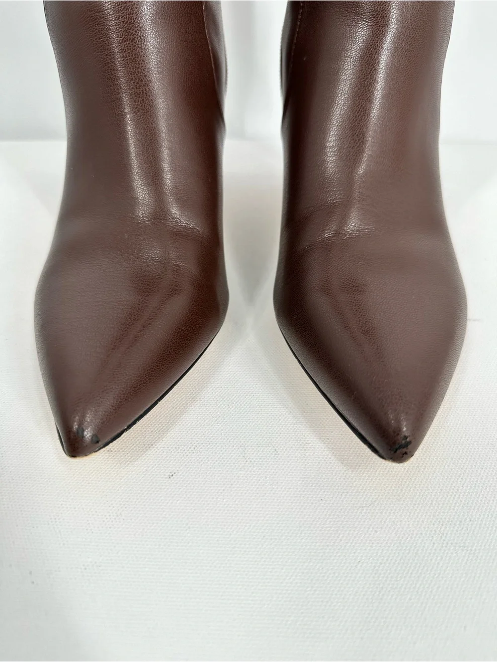 Women Faux Leather Chocolate Brown Pointed Knee High Boots Kitty Heels Size 6.5